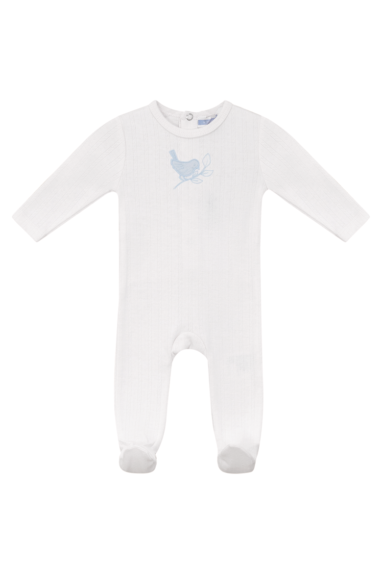 Bird Pointelle Embroidered Footed Romper, Main, color, Off White