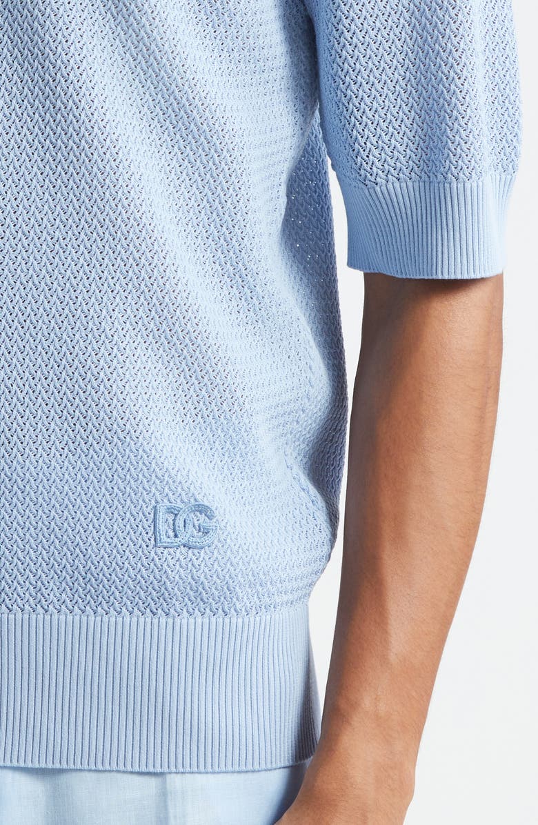 Dolce&Gabbana Microdot Stitch Polo Sweater, Alternate, color, B1932 Celeste Medio