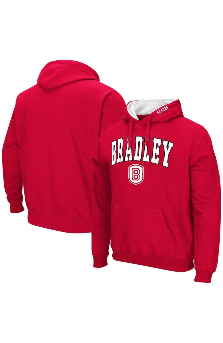 COLOSSEUM Men's Colosseum Red Bradley Braves Arch & Logo 3.0 Pullover Hoodie, Alternate, color, Red