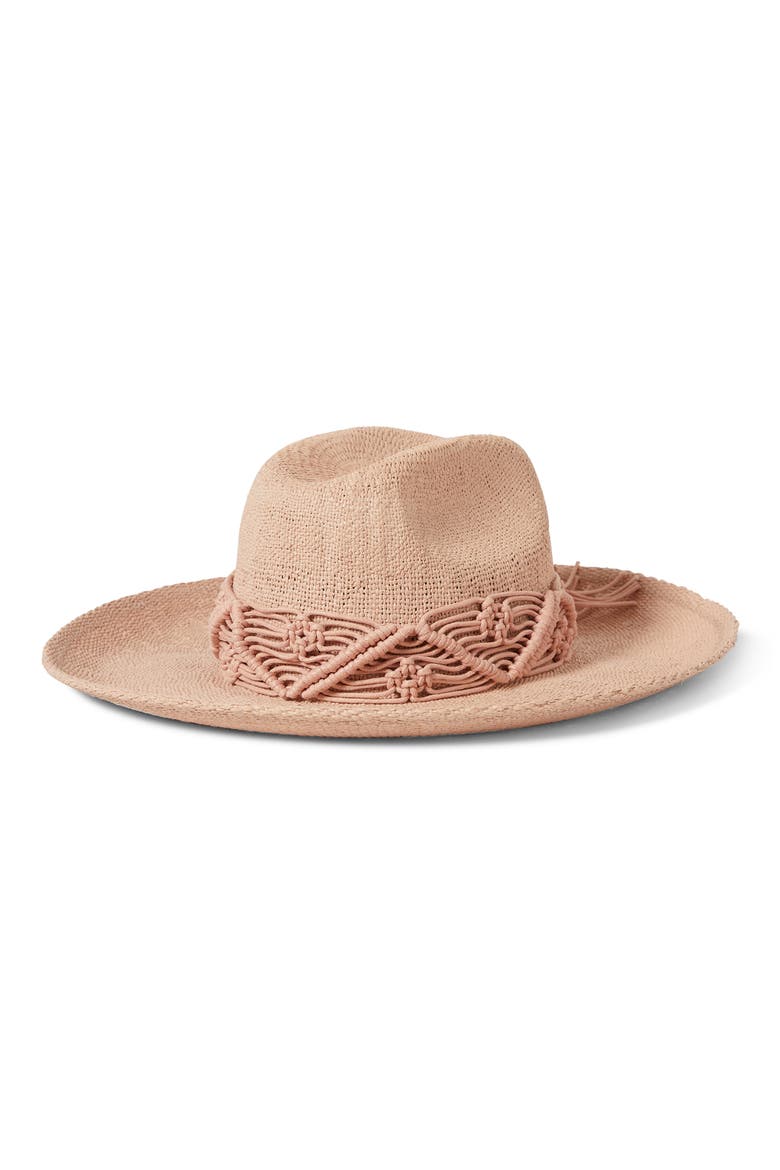 Matteo Macramé Accent Straw Hat, Main, color, SOFT PINK