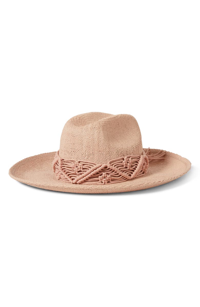 Brixton Matteo Macramé Accent Straw Hat, Main, color, Soft Pink