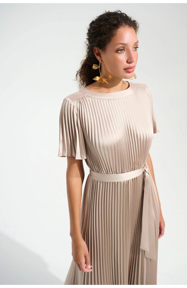 Joseph Ribkoff Signature | Pleated Satin Fit And Flare Dress With Sash Belt, Alternate, color, 