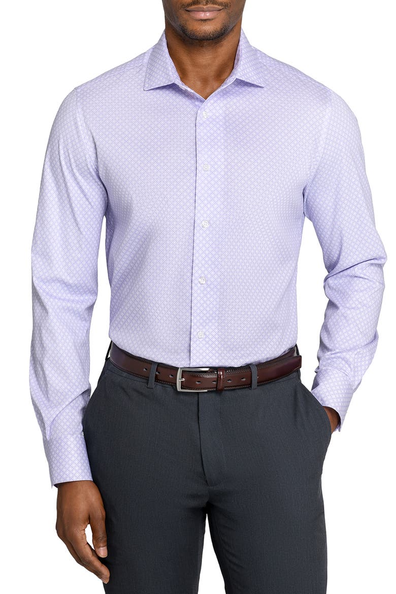 Slim Fit Cross Geo Reworked Button-Up Shirt, Main, color, WHITE/ PURPLE