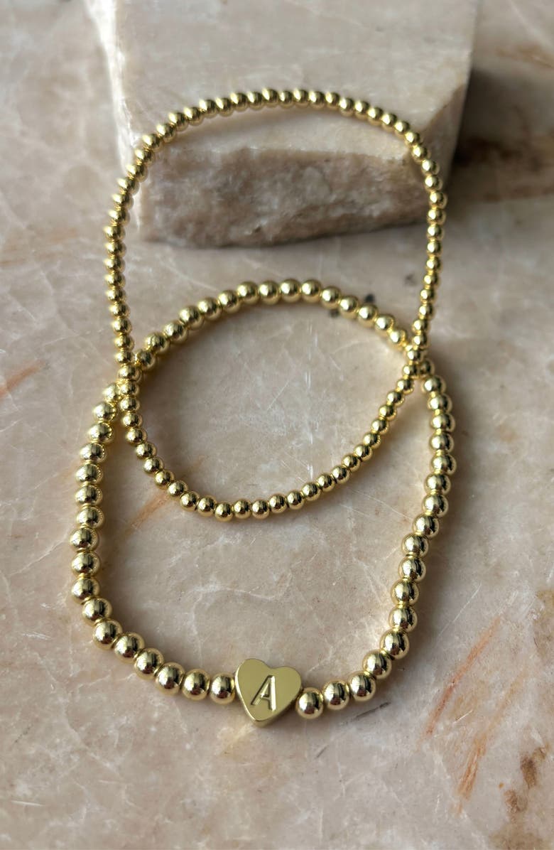 Adornia Initial Heart Charm Beaded Chain Bracelet Set, Alternate, color, Gold-A