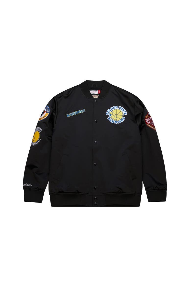 Men's Mitchell & Ness Black Golden State Warriors Blackout Collection Vintage Full-Snap Satin Jacket, Alternate, color, Black