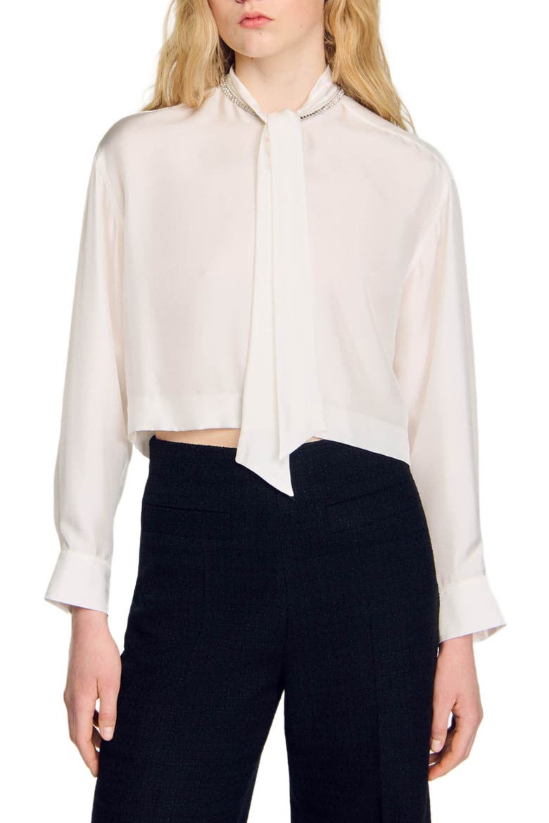 Cropped silk shirt, Main, color, Ecru