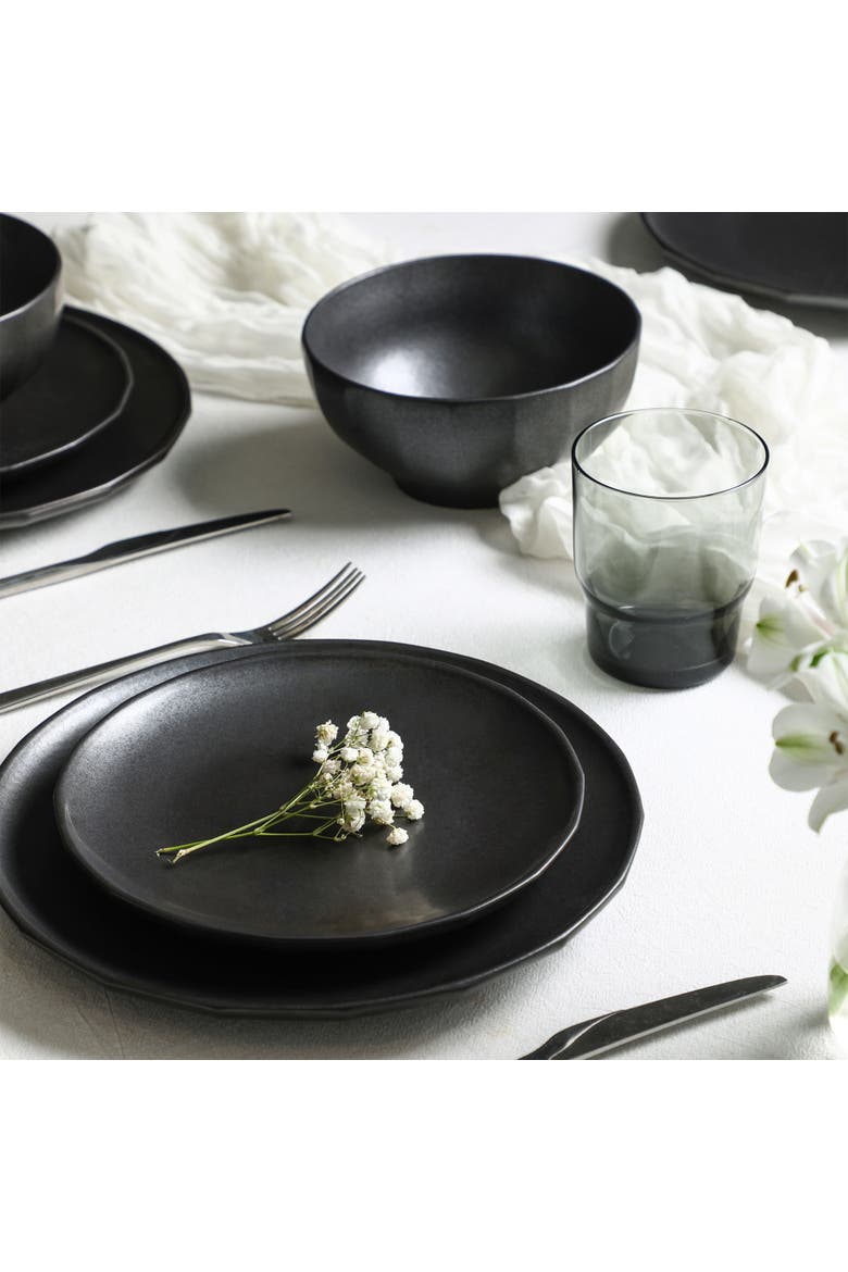 Rio Stoneware 32-Piece Dinnerware Set with Glasses, Alternate, color, Black
