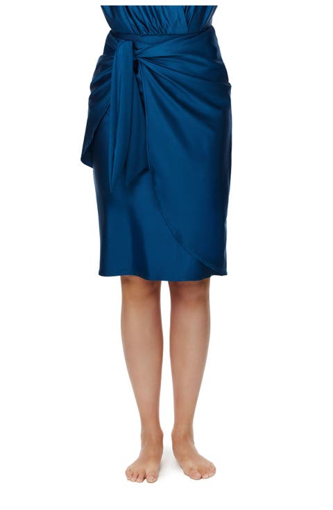 Modest Faux Wrap Swim Skirt with Tie