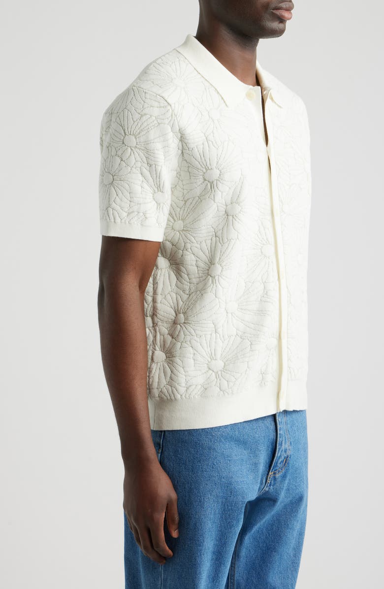 Wax London Tellaro Short Sleeve Floral Jacquard Cotton Blend Cardigan, Alternate, color, Ecru / Natural