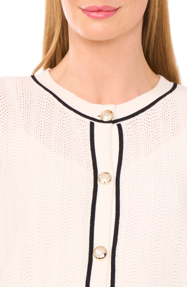 CeCe Contrast Detail Cotton Cardigan, Alternate, color, Antique White