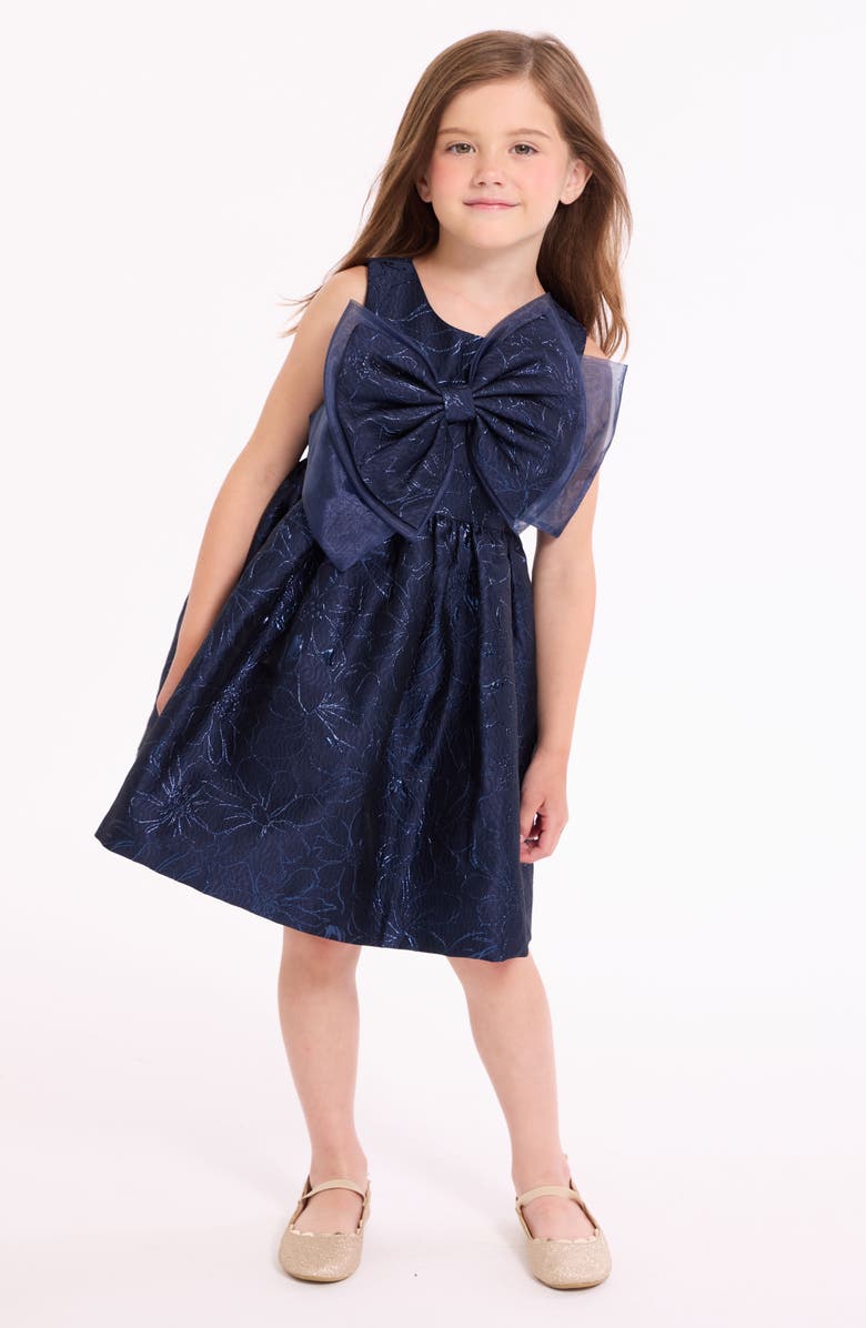 Iris & Ivy Kids' Bow Jacquard Party Dress, Alternate, color, Navy