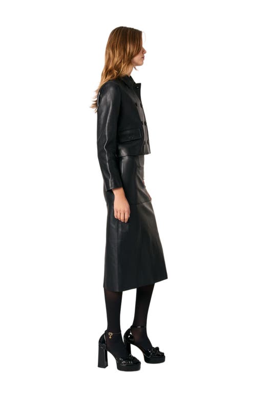 Maje Vaban Double-breasted Leather Blazer In Black