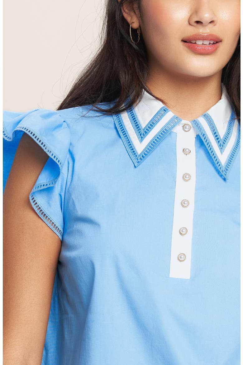 Faux Pearl Button Cotton Shirtdress, Alternate, color, BLUE