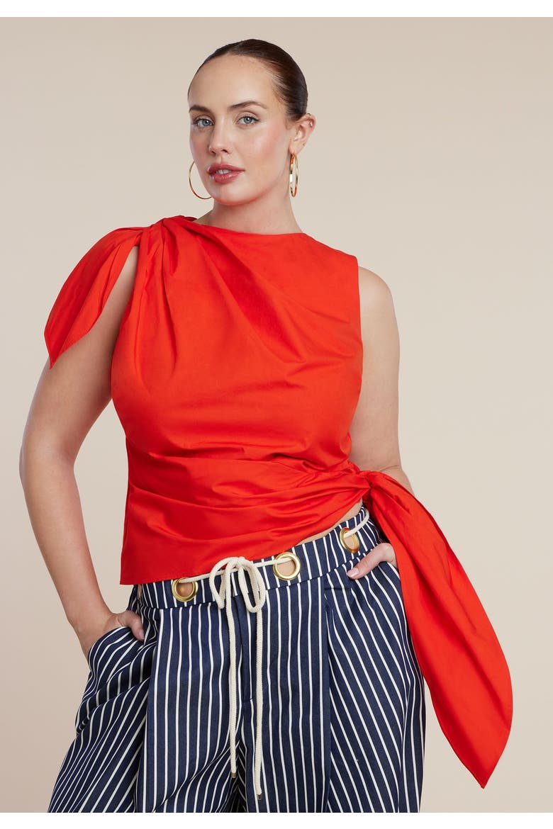 Twist Tie Poplin Top, Alternate, color, DEEP POPPY