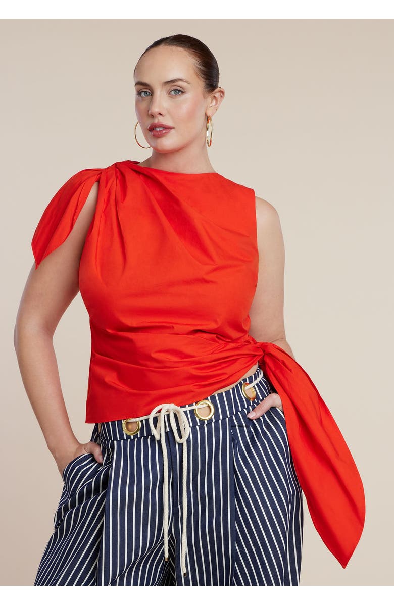 ELOQUII Twist-Tie Poplin Top, Main, color, Deep Poppy