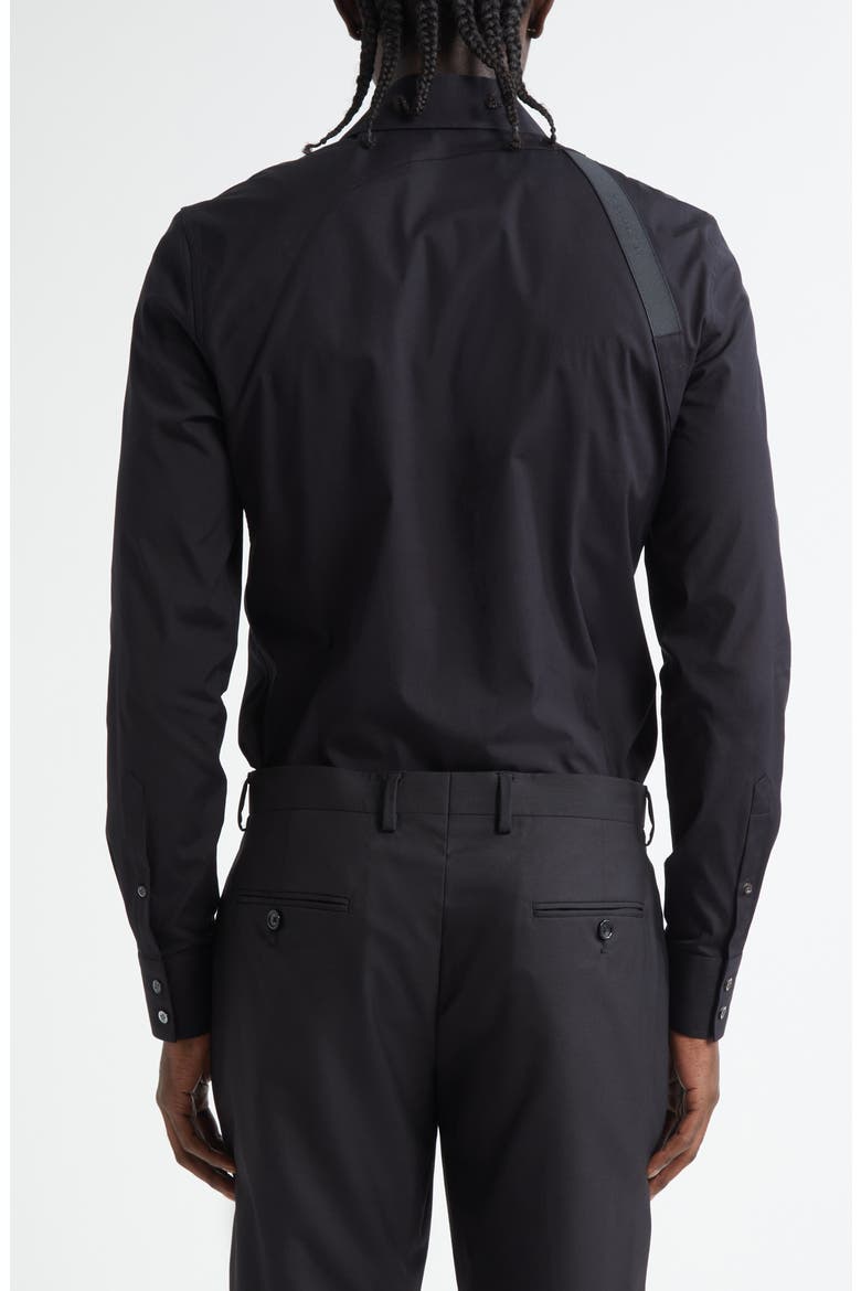 Logo Tape Harness Stretch Cotton Button-Up Shirt, Alternate, color, BLACK