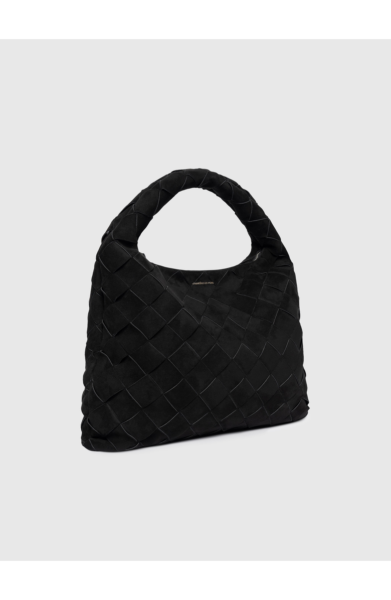 Manière De Voir Aubin Suede Woven Hobo Bag, Main, color, Black