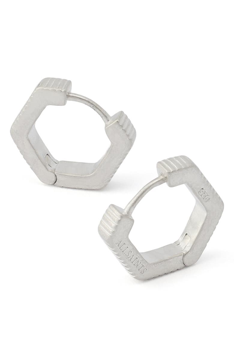AllSaints Otto Slim Hex Hoop Earrings, Alternate, color, Warm Silver