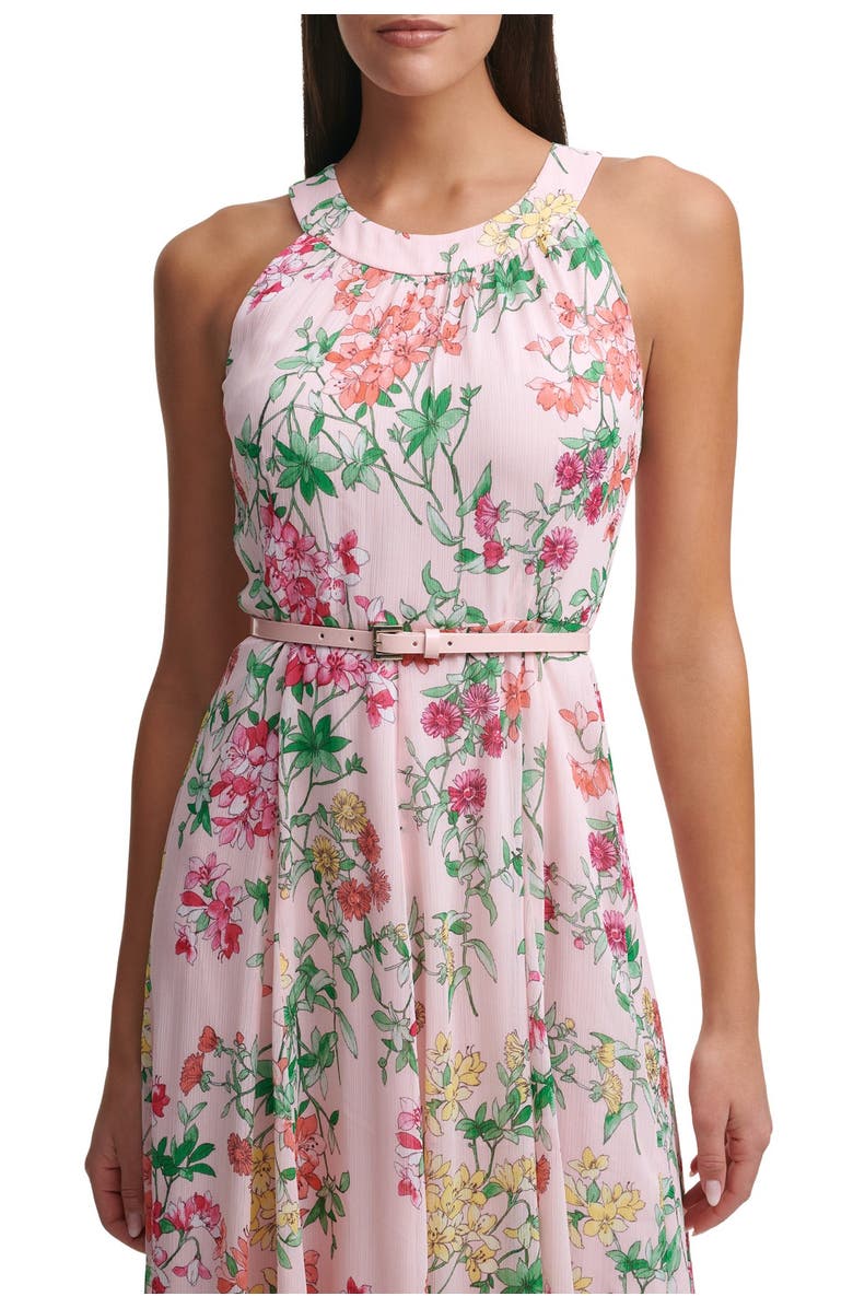 Tommy Hilfiger Sleeveless Diana Floral Chiffon Belted Halter Midi Dress, Alternate, color, 