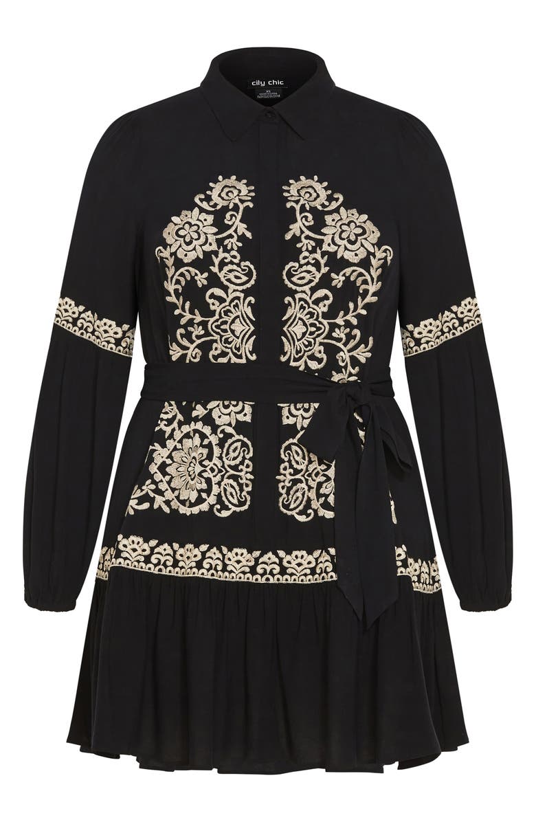 City Chic Marlie Long Sleeve Embroidered Minidress, Alternate, color, Black