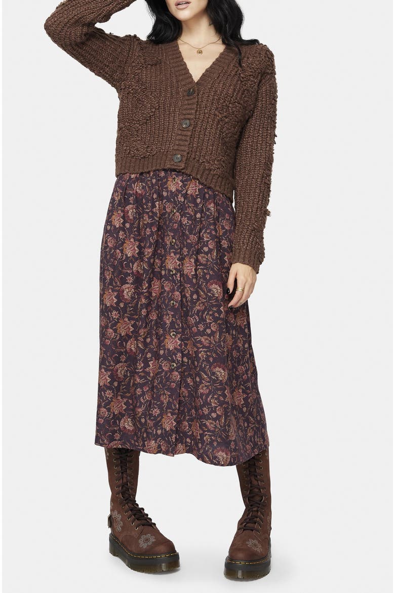 Aubrell Wave V-Neck Knit Cardigan, Alternate, color, Brown