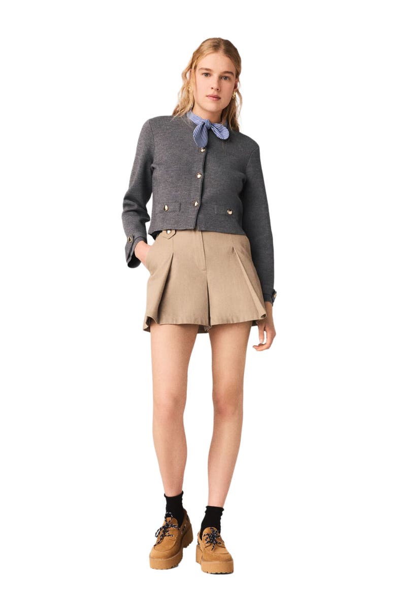 maje Removable striped collar cardigan, Main, color, Light Grey