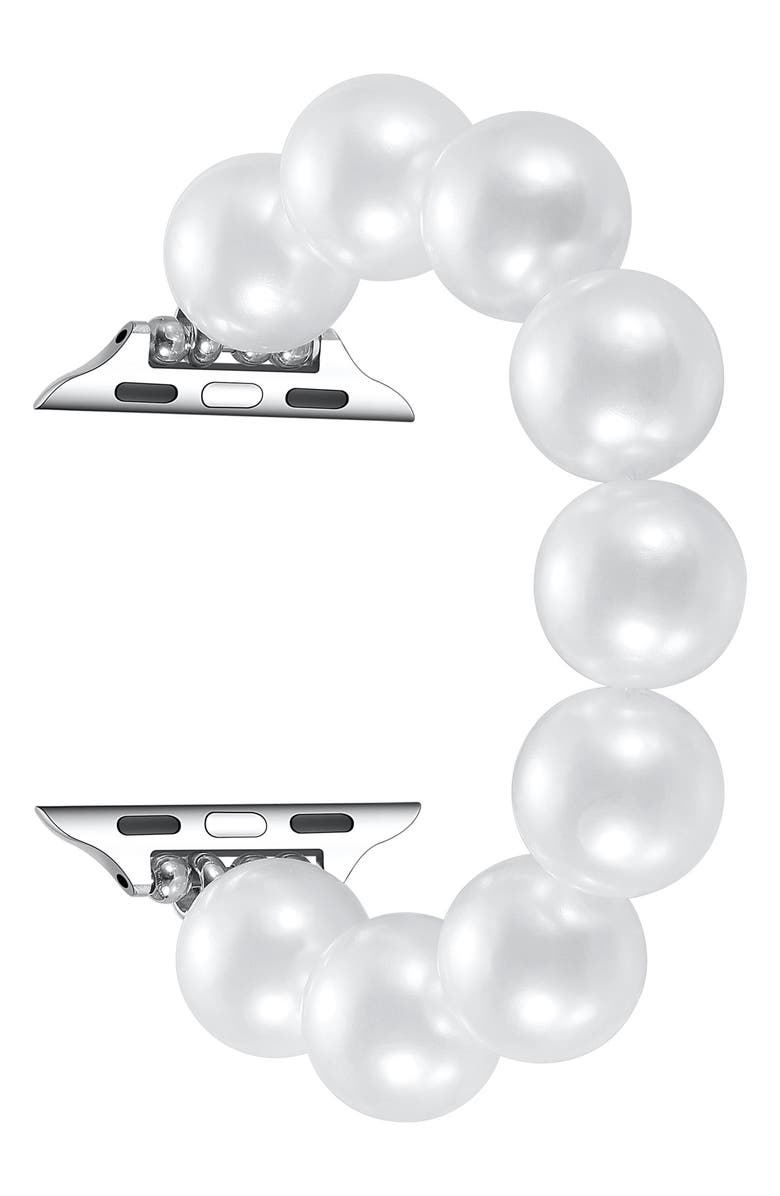 The Posh Tech Violet Imitation Pearl Apple Watch<sup>®</sup> Bracelet Watchband, Alternate, color, White