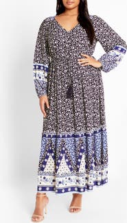 City Chic Faith Border Print Long Sleeve Maxi Dress