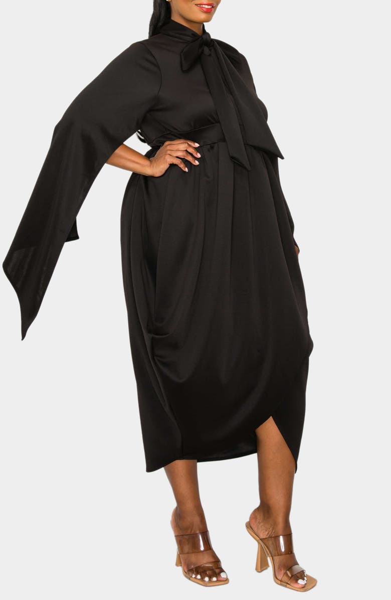 L I V D Tina Cape Sleeve Tulip Hem Midi Dress, Alternate, color, Black