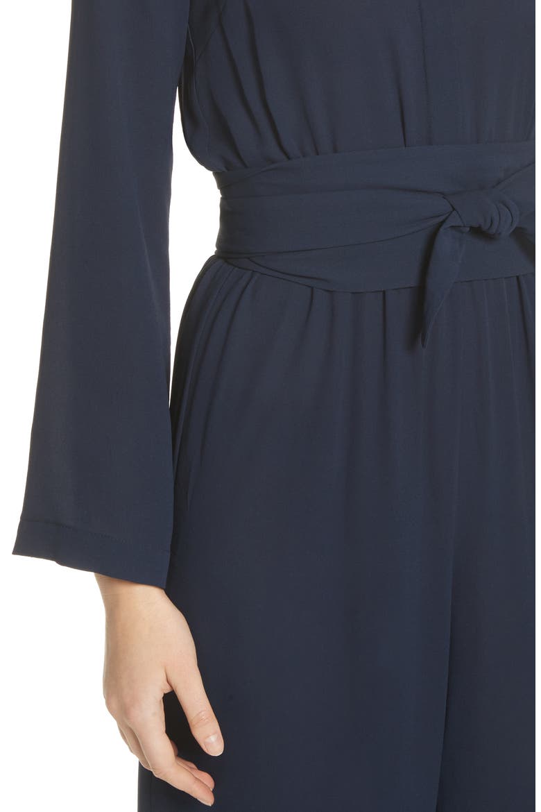 Belted Silk Jumpsuit, Alternate, color, MARITIME