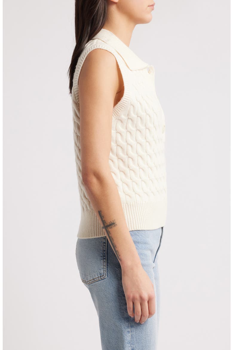 Cable Wool Sleeveless Polo Sweater, Alternate, color, CREAM