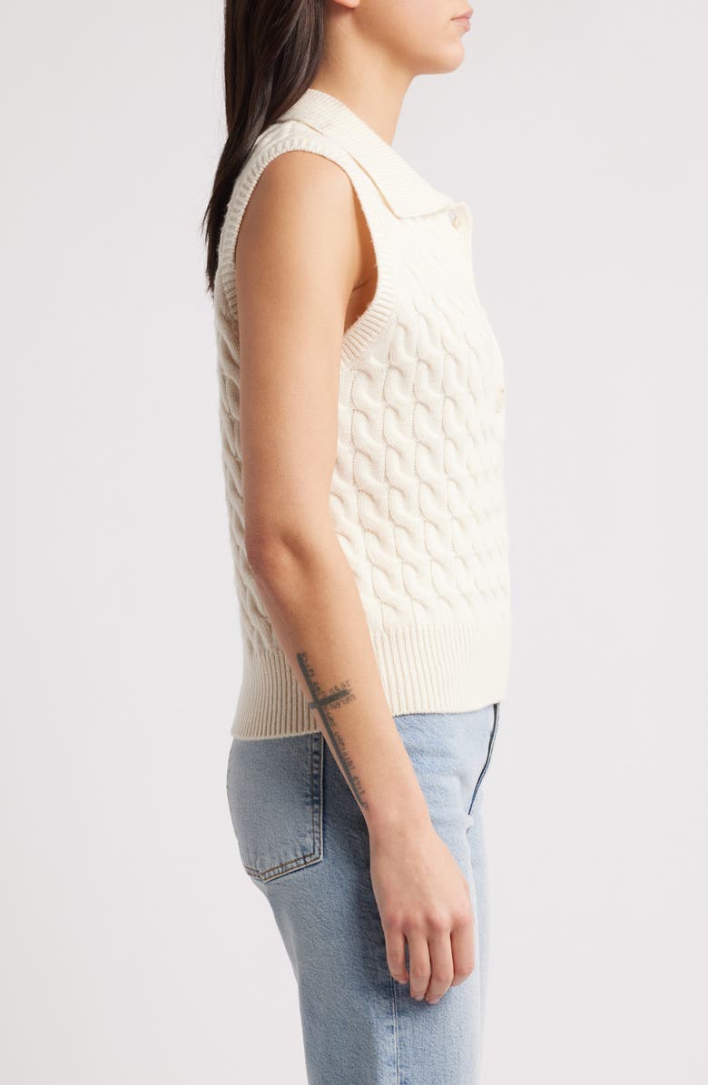 FRAME Cable Wool Sleeveless Polo Sweater, Alternate, color, Cream