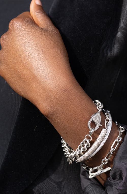 Sheryl Lowe Double Curb Chain Bracelet With Diamond Lobster Clasp In Sterling Silver