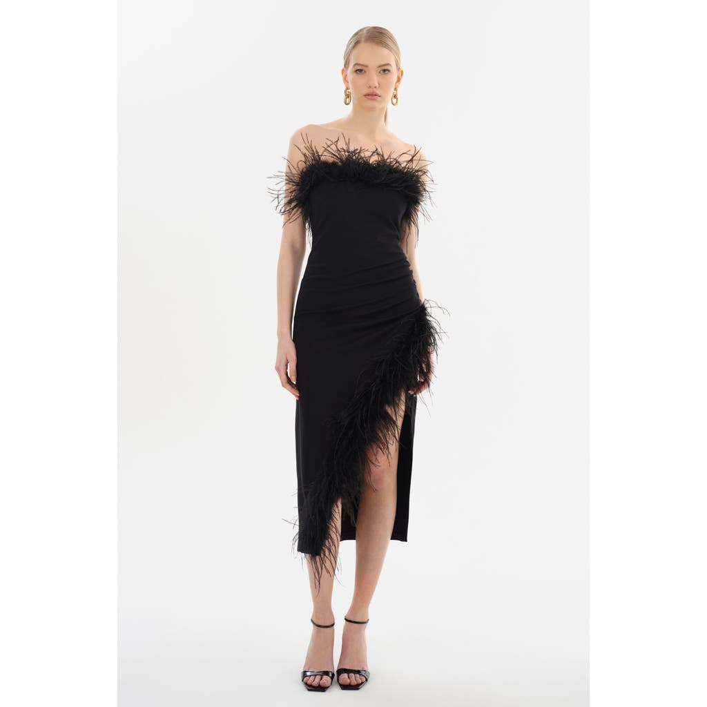 Lamarque Freya Strapless Feather-trim Midi Dress In Multi