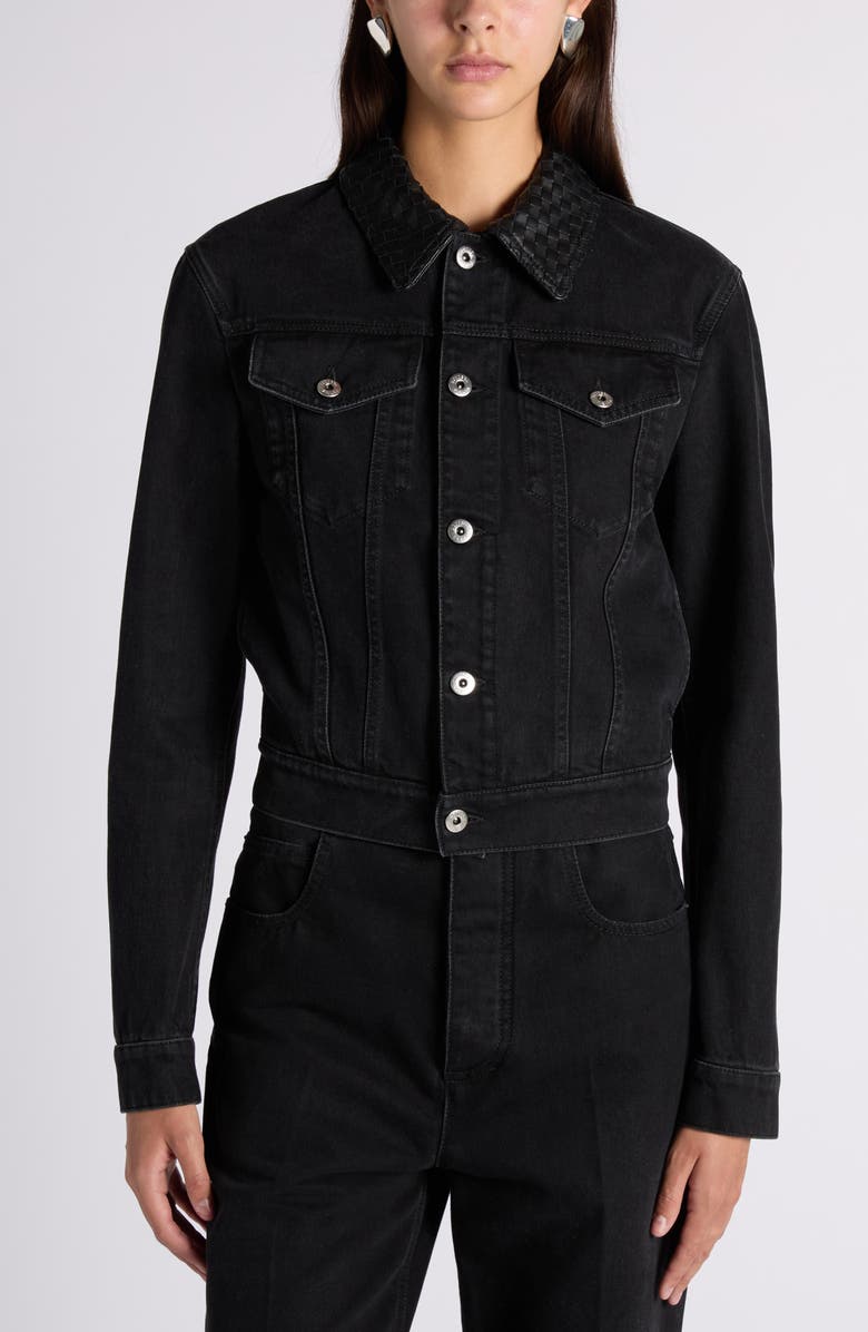 Bottega Veneta Intrecciato Collar Denim Jacket, Alternate, color, Black