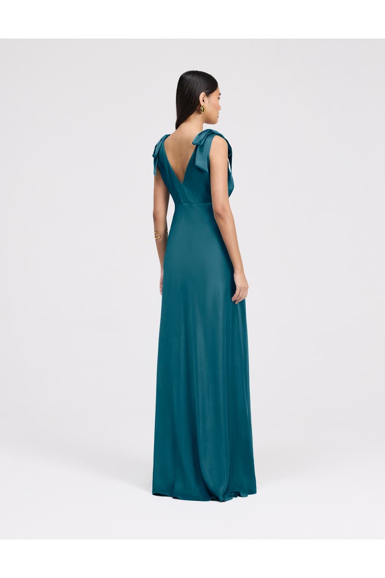Nora Tie Shoulder Satin Maxi Dress, Alternate, color, Emerald