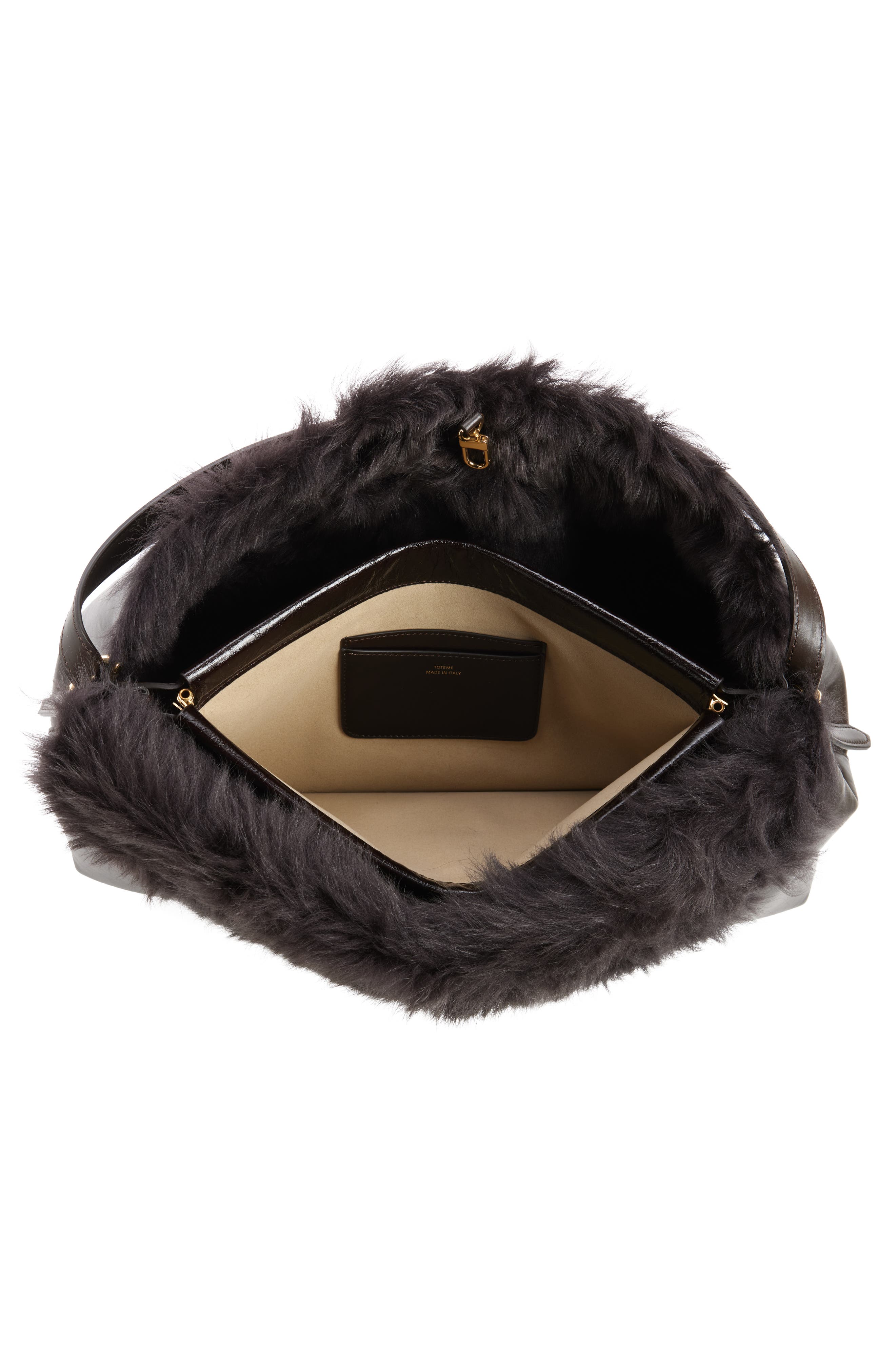 TOTEME T-Lock Leather 
Genuine Shearling Top Handle Bag, Alternate, color, Bark