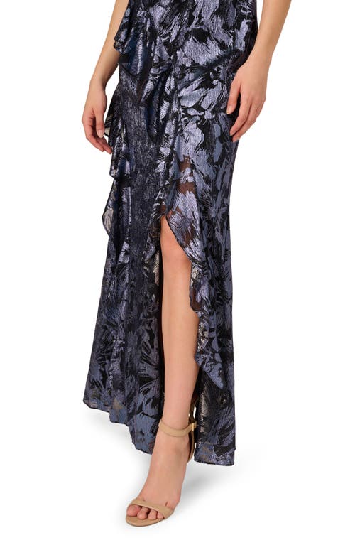 Adrianna Papell Metallic Floral Keyhole Neck Gown
