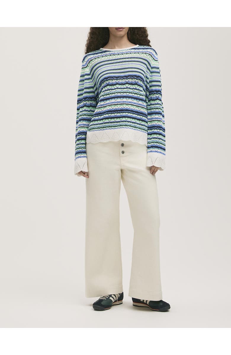 Finery London Audrenia Striped Crochet Sweater, Alternate, color, Blue Stripe