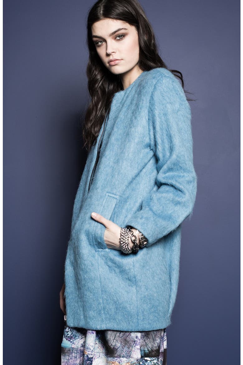 Fluffy Long Bomber Jacket, Alternate, color, BRIGHT BLUE