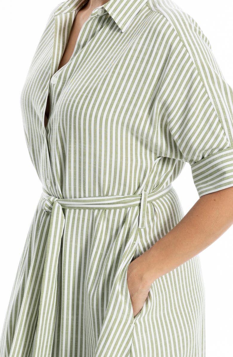 MAX STUDIO Stripe Short Sleeve Maxi Shirtdress, Alternate, color, Green/ Ivory