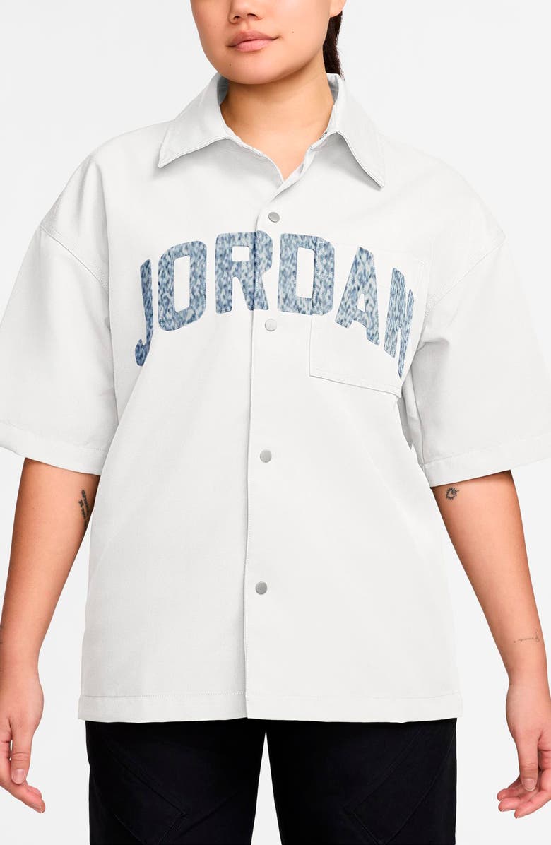Jordan Flight Short Sleeve Snap-Up Shirt, Main, color, White