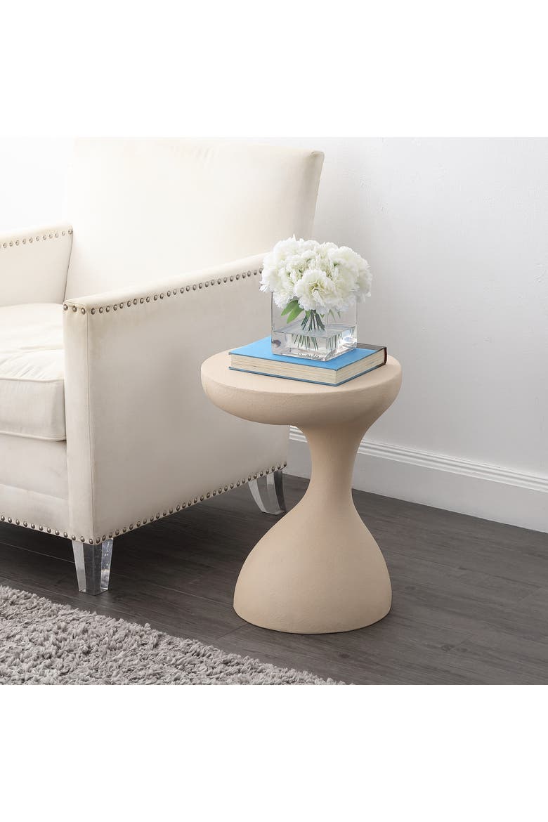 Brady Minimalist Geometric Polyresin Indoor/Outdoor Accent Table & Garden Stool, All-Weather Sculptural Side Table, Alternate, color, Mocha
