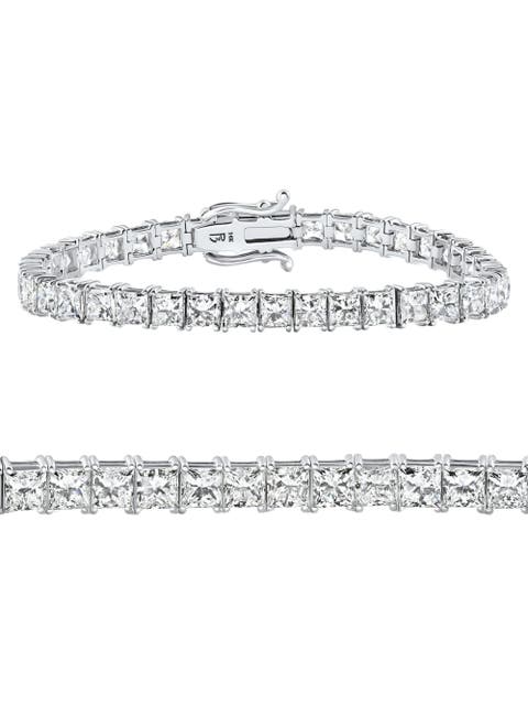 16.30Ct Princess Cut Diamond 7" Tennis Bracelet 14k Gold Lab Grown