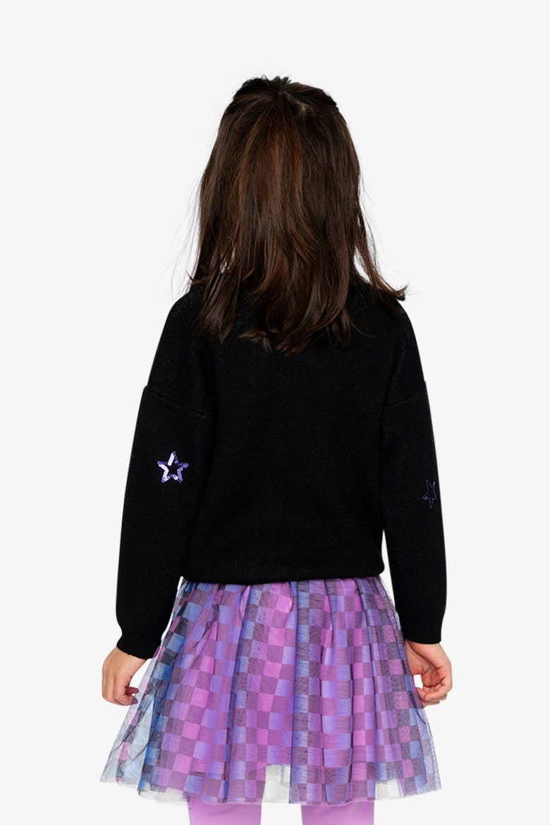 Intarsia Sequin Star Knitted Sweater, Alternate, color, Black and Mauve