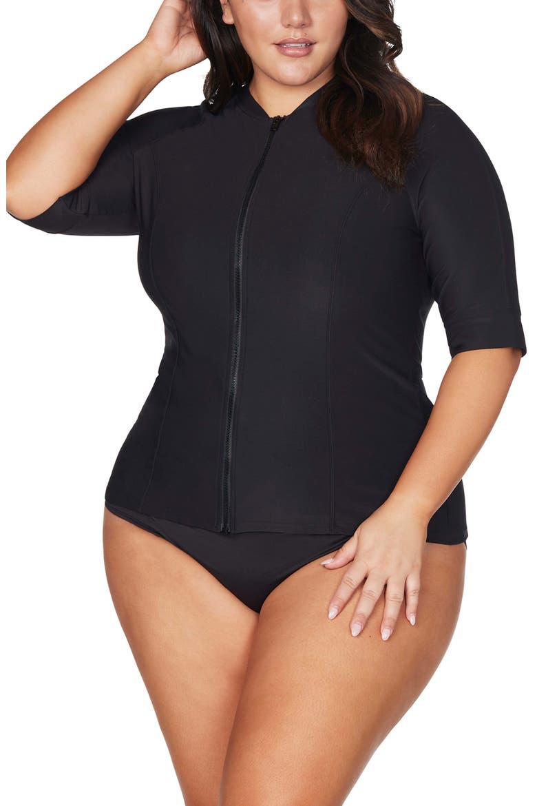 Sunsafe Short Sleeve Swim Top, Alternate, color, BLACK