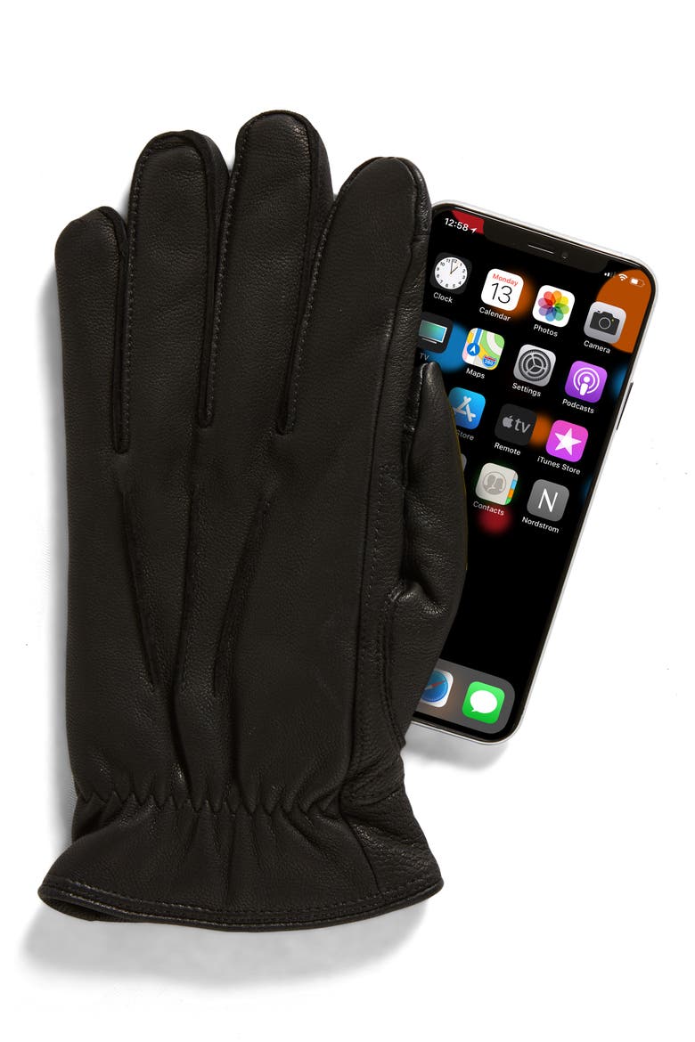 3 Point Leather Gloves, Alternate, color, BLACK