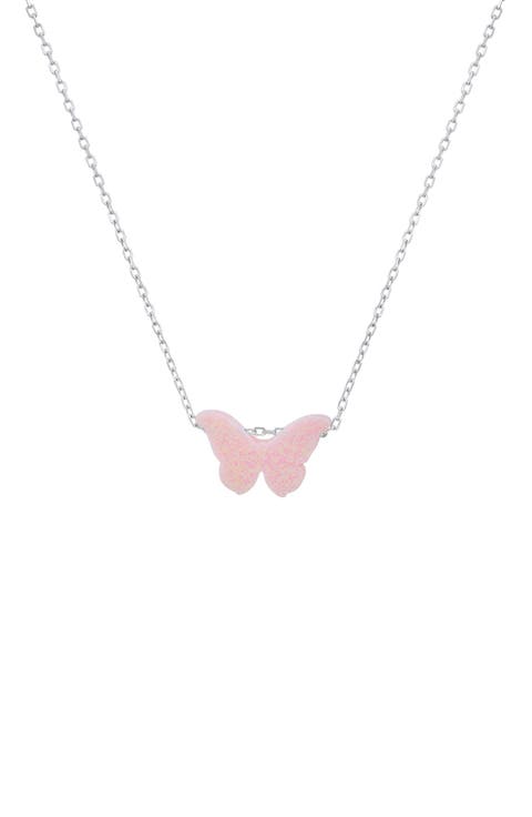 Sterling Silver Opal Butterfly Necklace