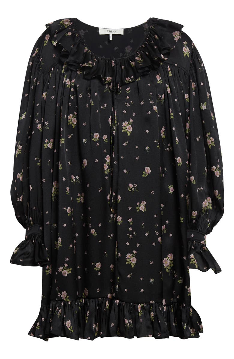 Chloé Liberty Print Long Sleve Silk Charmeuse Minidress, Alternate, color, Black