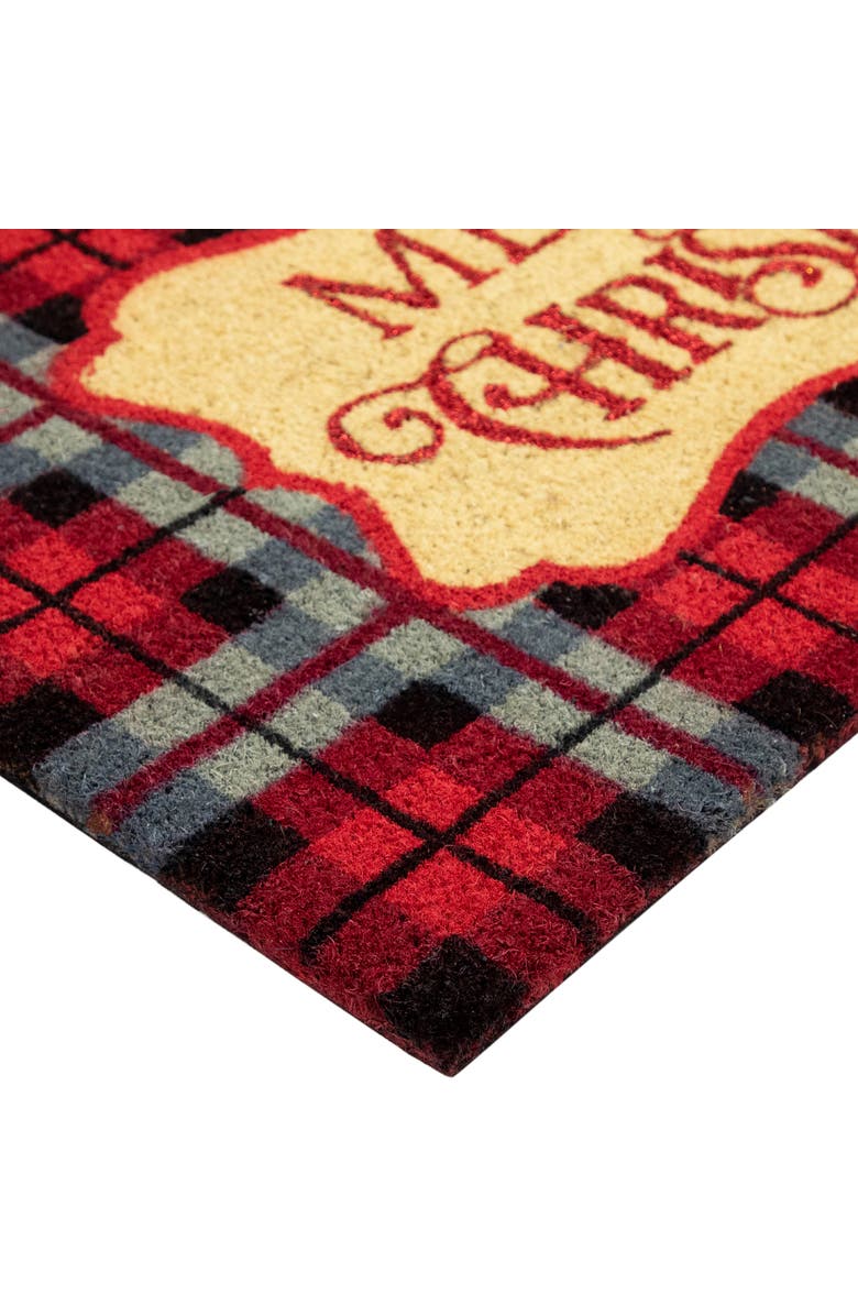 Northlight Plaid "Merry Christmas" Outdoor Coir Doormat - 18" x 30" - Black and Red, Alternate, color, Red
